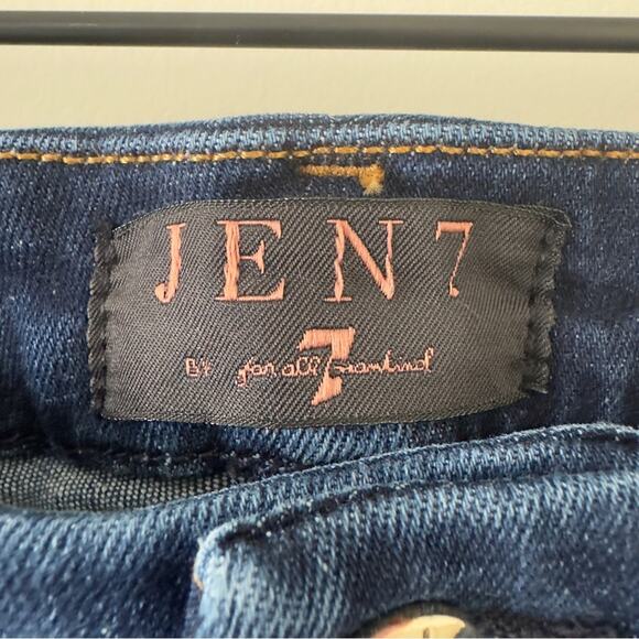 7 For All Mankind Jen7 Ankle Skinny Jeans raw hem dark Wash zip button pockets 4 - Picture 9 of 14